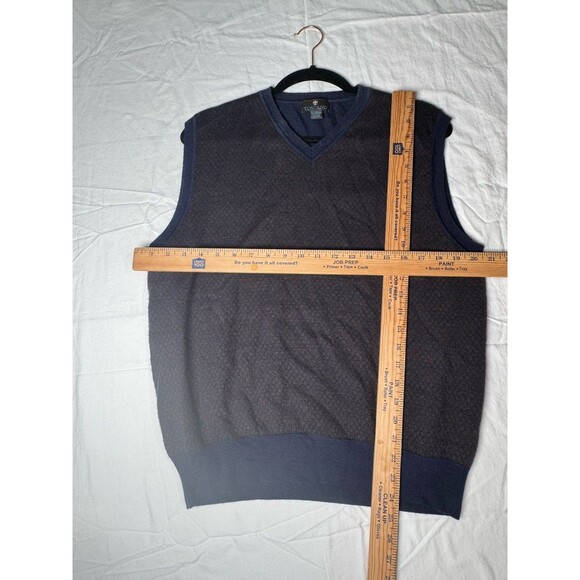Toscano Men’s Sweater Vest Large Blue Diamond Knit Merino Wool Blend V-Neck - Picture 3 of 6